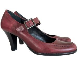 GIANNI BINI HUNKY Burgundy Leather Mary Jane Heels Pumps Womens Shoe Size 7.5 M